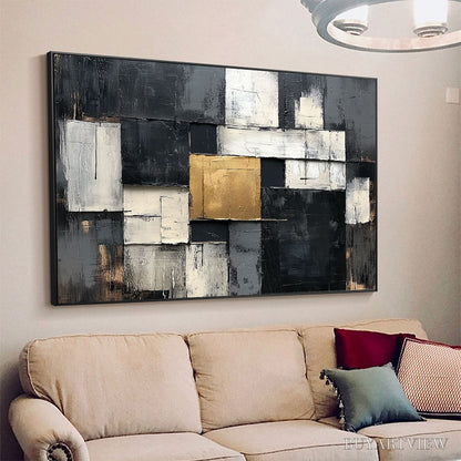 BUYARTVIEW Golden Intersection – Textured Abstract Geometric Oil Painting - image 4