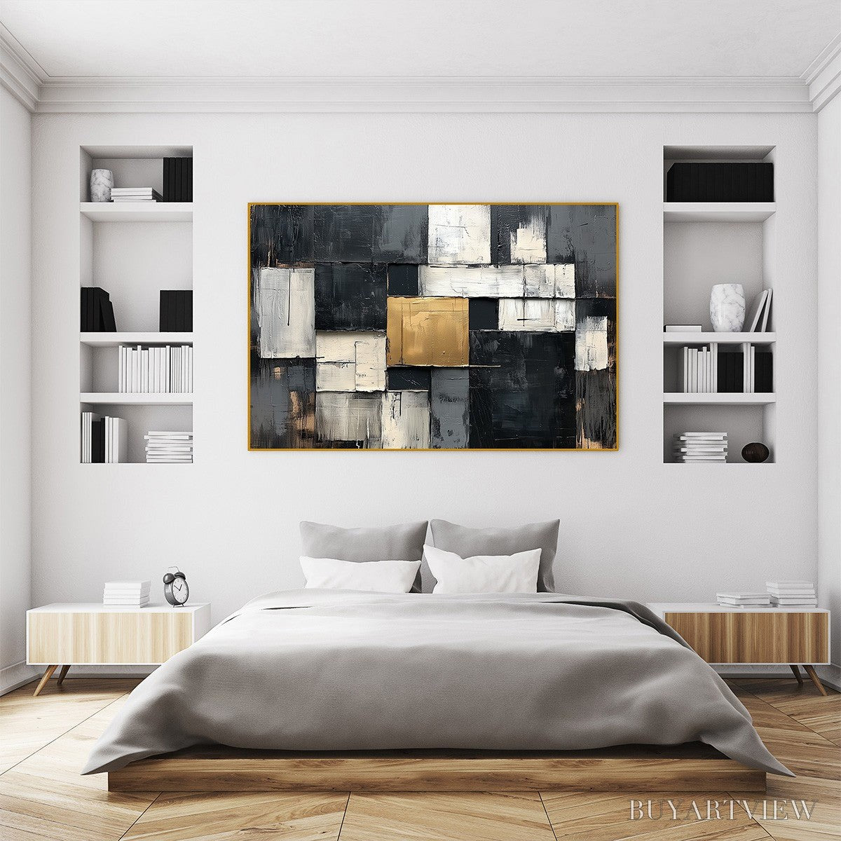 BUYARTVIEW Golden Intersection – Textured Abstract Geometric Oil Painting - image 5