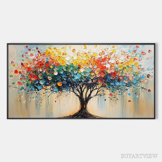 BUYARTVIEW Rainbow Burst – Textured Impasto Tree of Life Oil Painting - image 1
