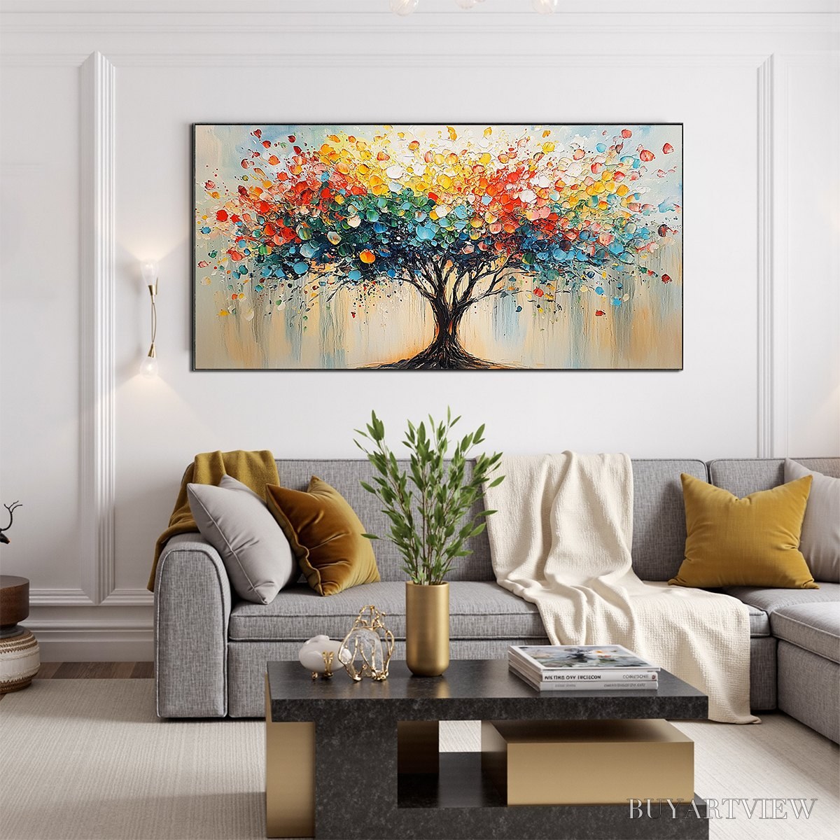 BUYARTVIEW Rainbow Burst – Textured Impasto Tree of Life Oil Painting - image 2