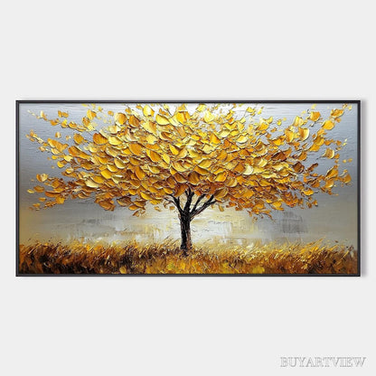 BUYARTVIEW Golden Harvest – Textured Impasto Golden Tree Oil Painting - image 1