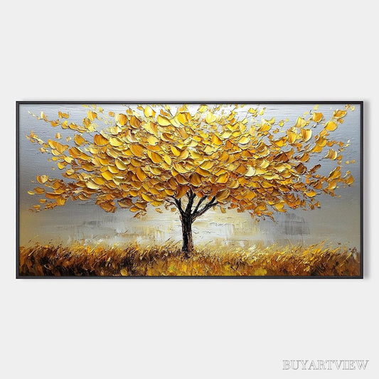 BUYARTVIEW Golden Harvest – Textured Impasto Golden Tree Oil Painting - image 1