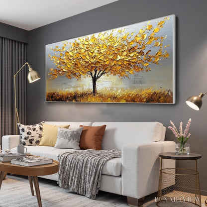 BUYARTVIEW Golden Harvest – Textured Impasto Golden Tree Oil Painting - image 4