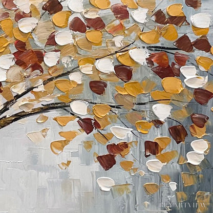 BUYARTVIEW Whispers of Autumn – Textured Tree of Life Oil Painting in Gold and Burgundy - image 5