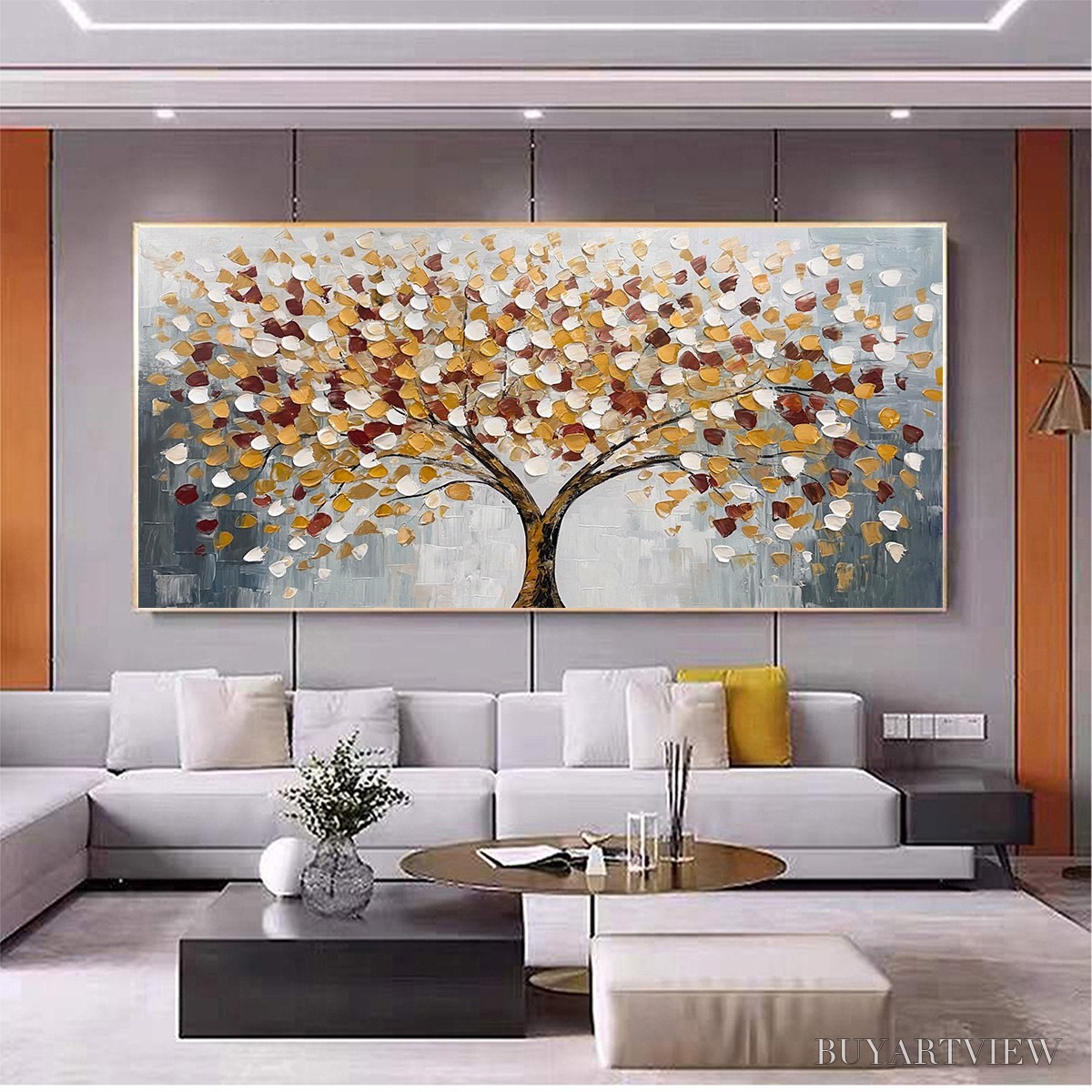BUYARTVIEW Whispers of Autumn – Textured Tree of Life Oil Painting in Gold and Burgundy - image 6
