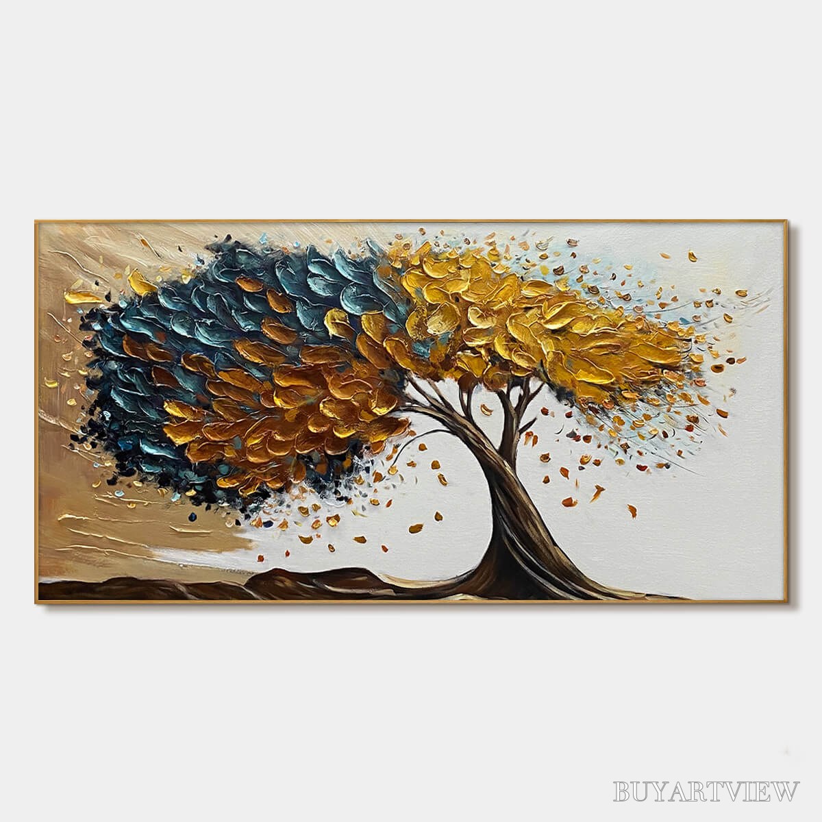 BUYARTVIEW Golden Whispers – Textured Abstract Tree Oil Painting - image 1