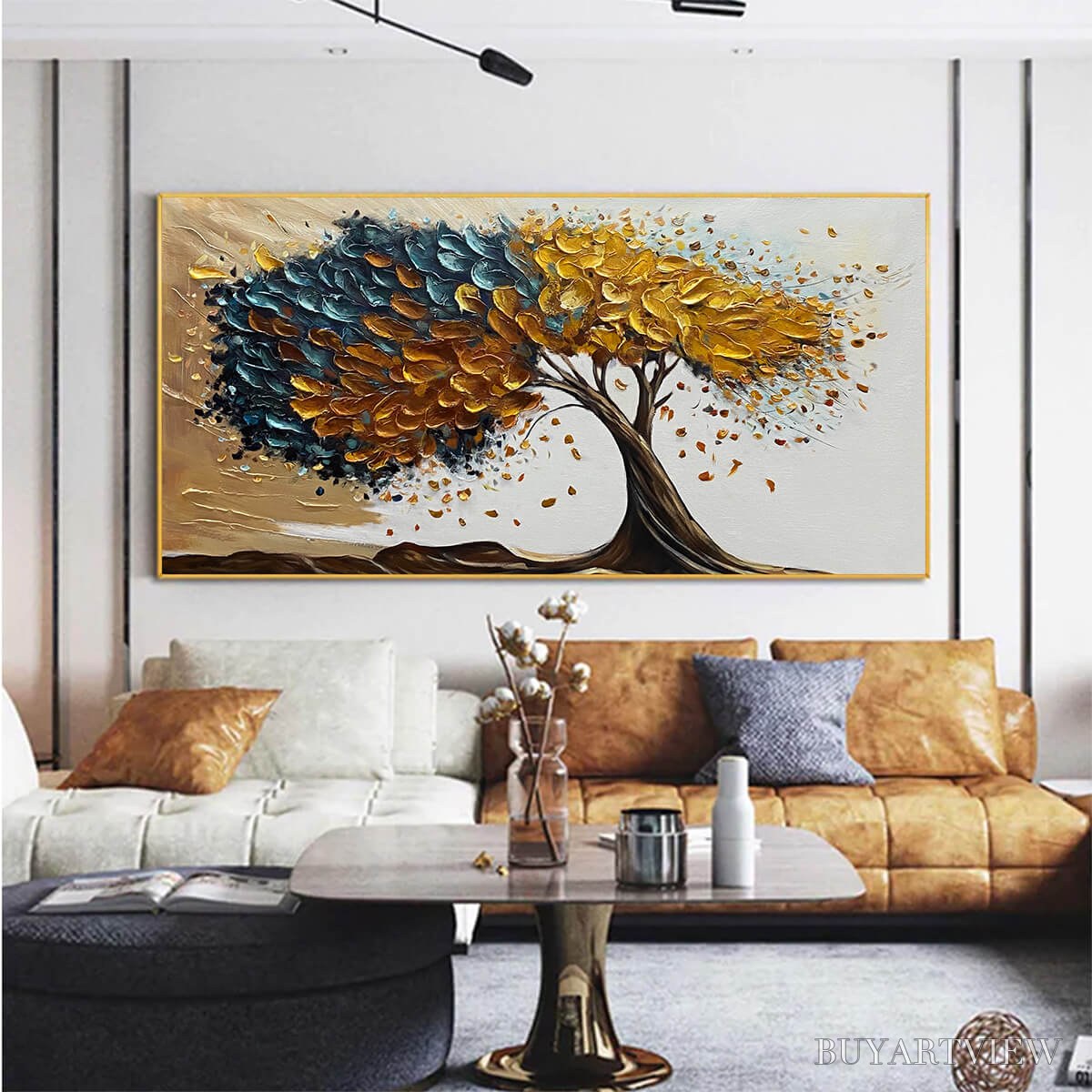 BUYARTVIEW Golden Whispers – Textured Abstract Tree Oil Painting - image 2