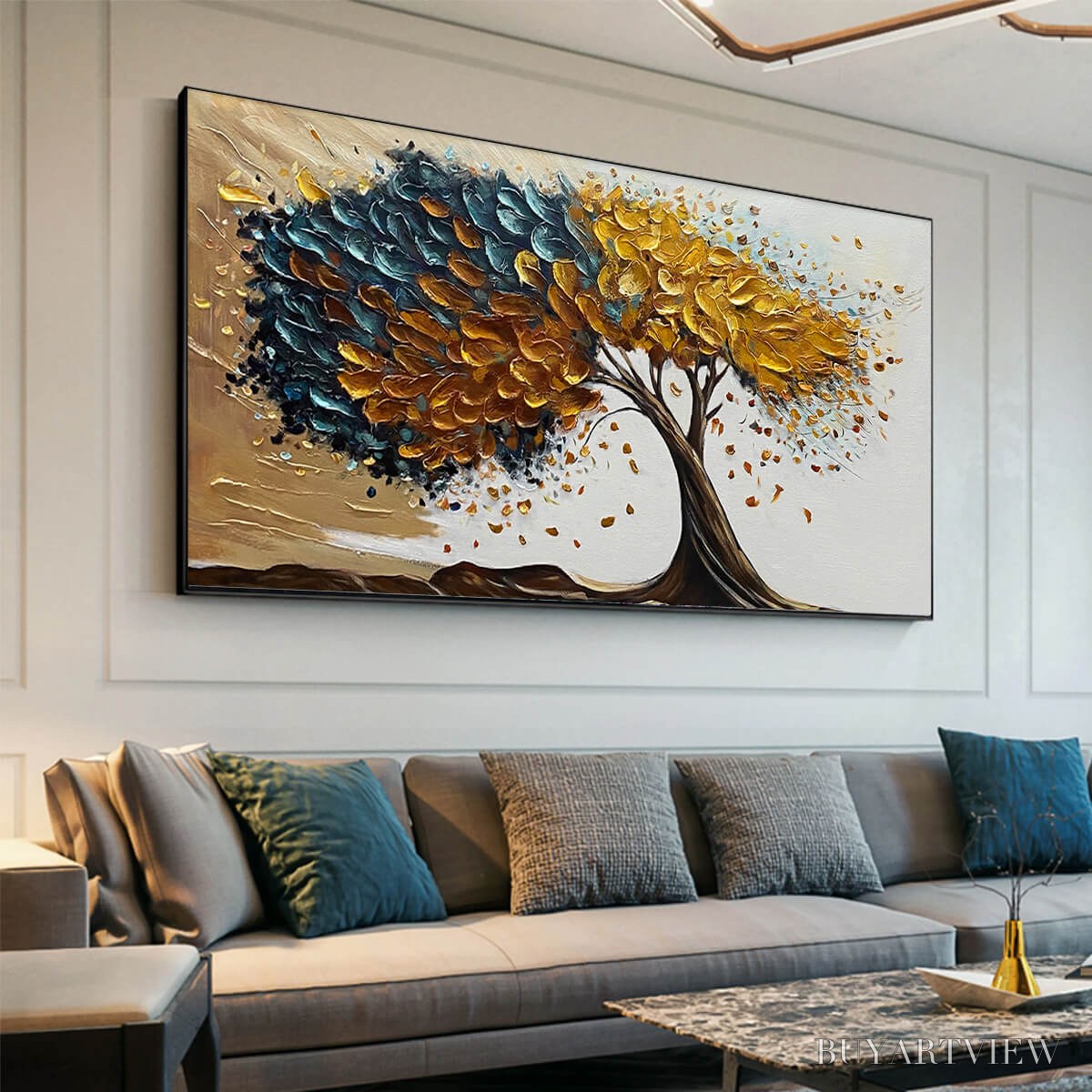 BUYARTVIEW Golden Whispers – Textured Abstract Tree Oil Painting - image 4