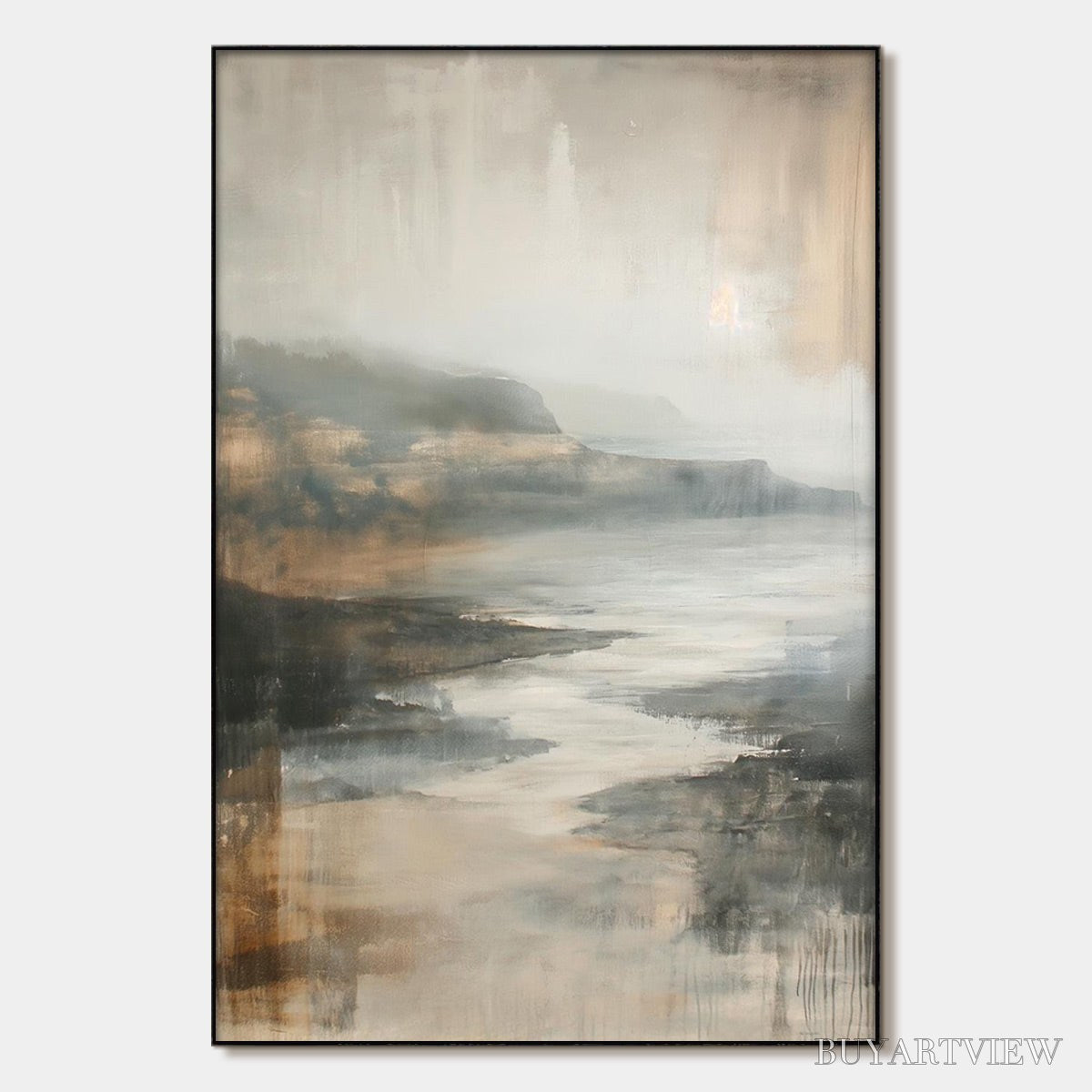 BUYARTVIEW Misty Shores – Minimalist Coastal Landscape Oil Painting - image 1