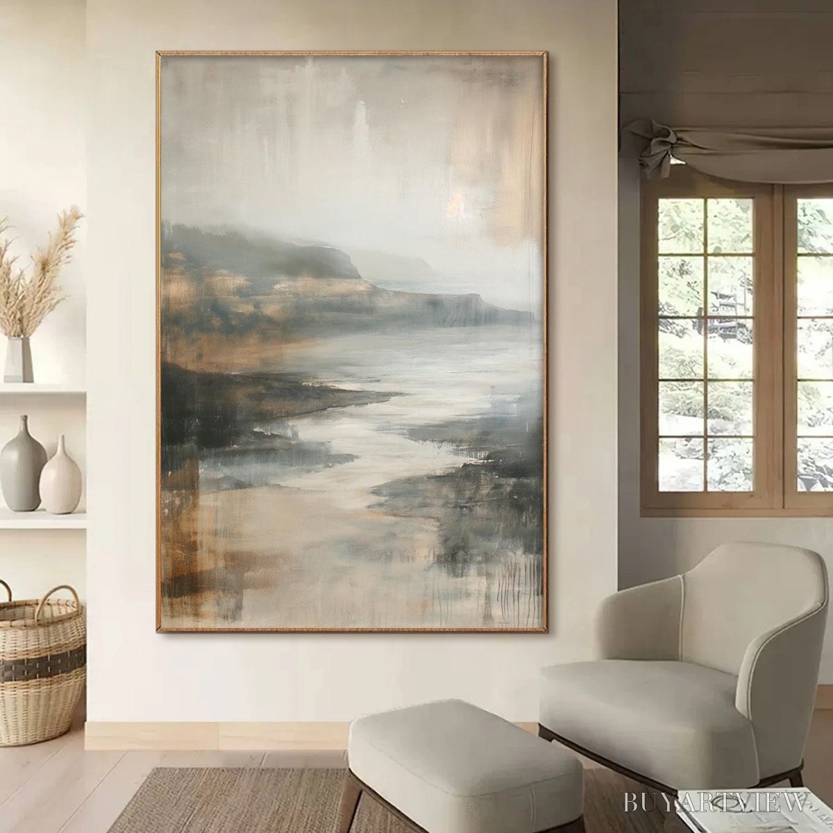 BUYARTVIEW Misty Shores – Minimalist Coastal Landscape Oil Painting - image 2