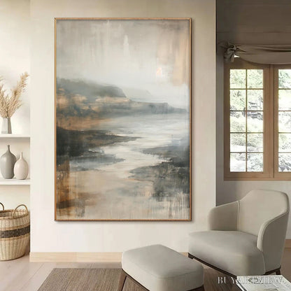 BUYARTVIEW Misty Shores – Minimalist Coastal Landscape Oil Painting - image 2