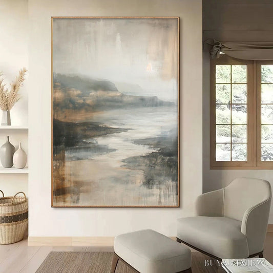 BUYARTVIEW Misty Shores – Minimalist Coastal Landscape Oil Painting - image 2