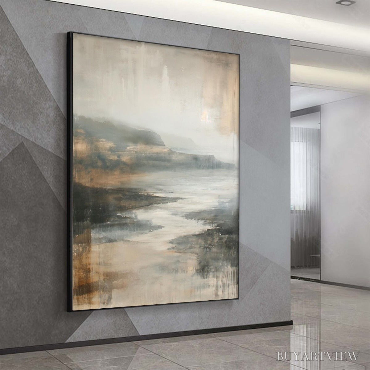 BUYARTVIEW Misty Shores – Minimalist Coastal Landscape Oil Painting - image 4