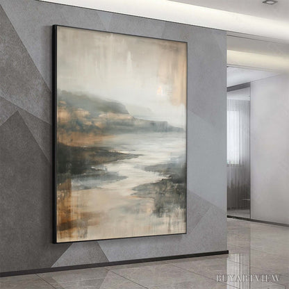 BUYARTVIEW Misty Shores – Minimalist Coastal Landscape Oil Painting - image 4