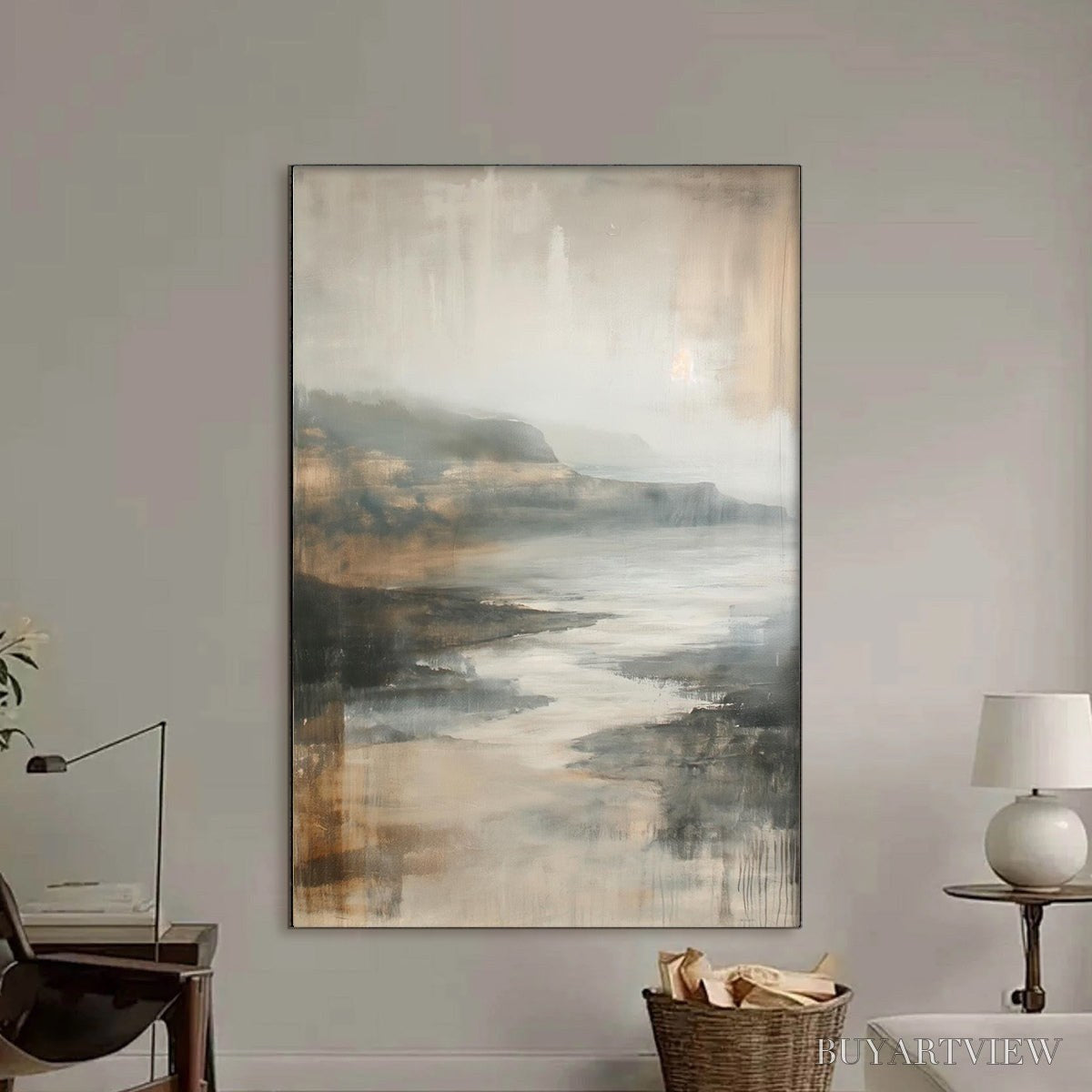 BUYARTVIEW Misty Shores – Minimalist Coastal Landscape Oil Painting - image 6
