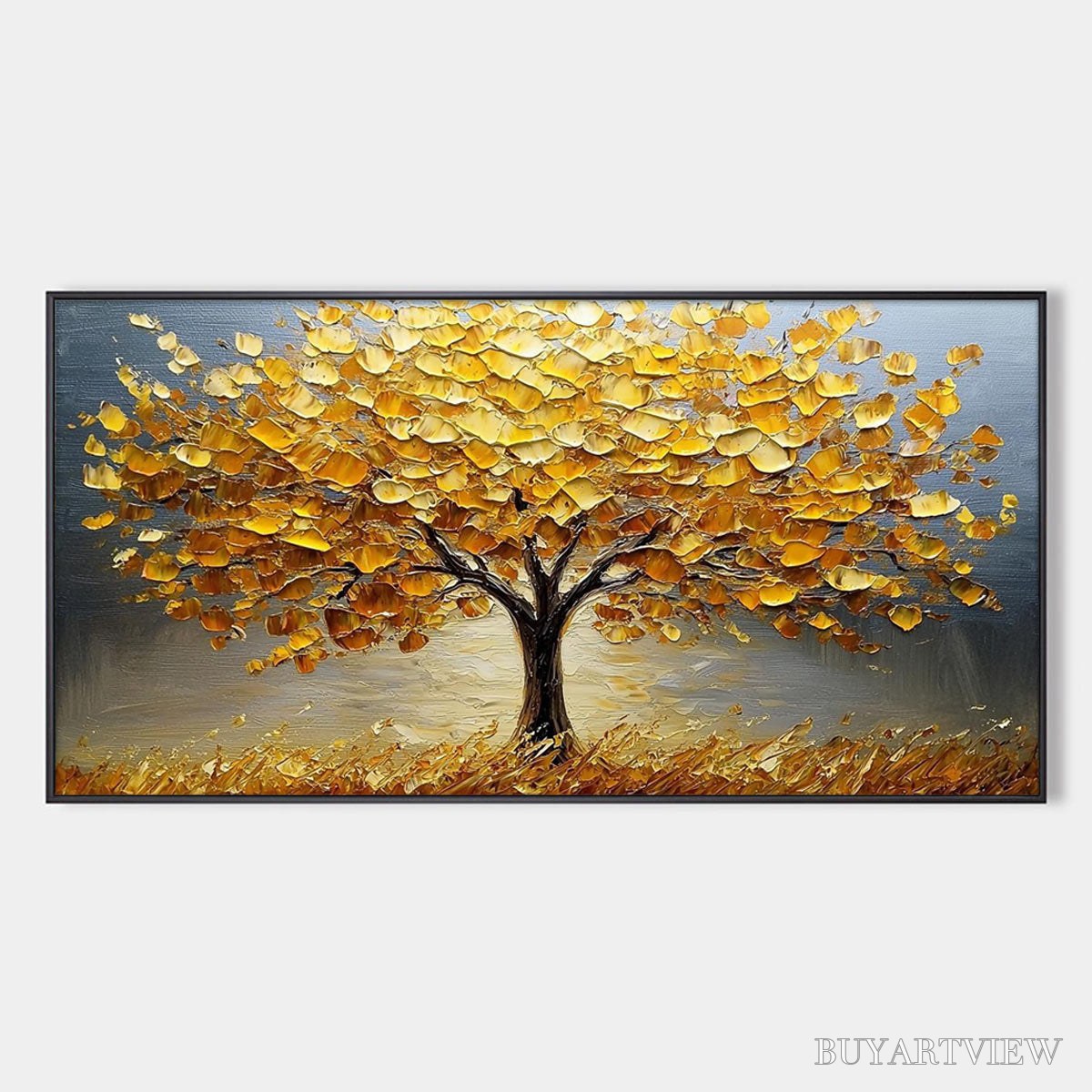 BUYARTVIEW Golden Autumn – Textured Impasto Tree Landscape Oil Painting - image 1
