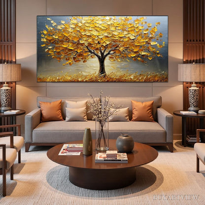 BUYARTVIEW Golden Autumn – Textured Impasto Tree Landscape Oil Painting - image 4