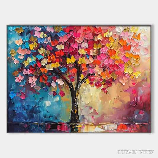 BUYARTVIEW Living Rainbow – Textured Impasto Tree of Life Oil Painting - image 1