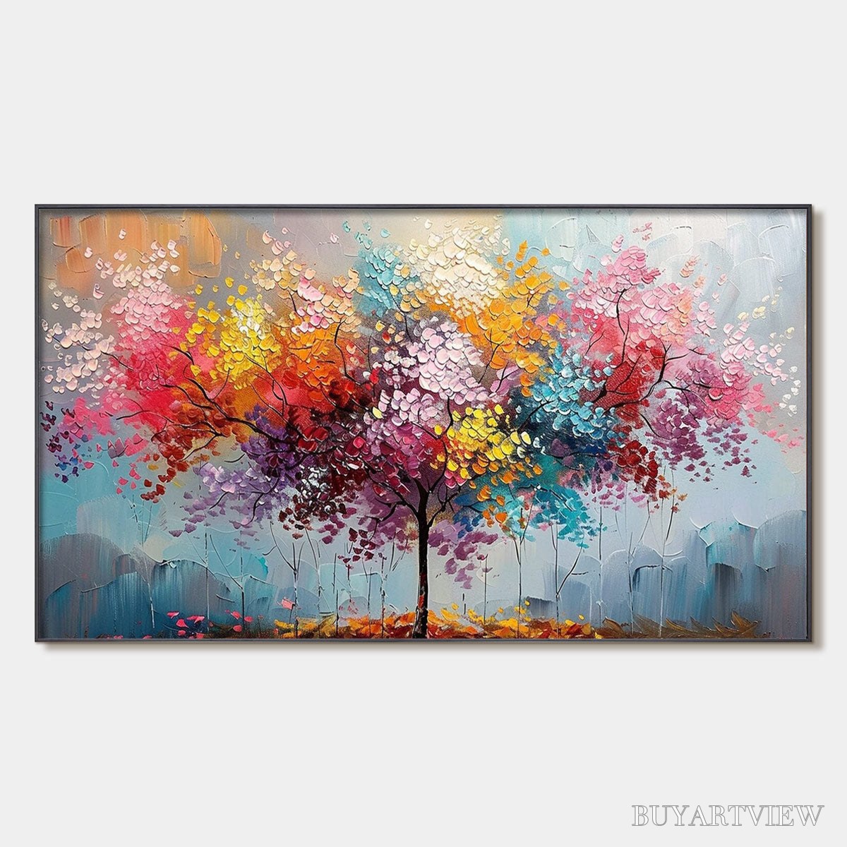 BUYARTVIEW Kaleidoscope Dream – Textured Multicolored Tree Oil Painting - image 1