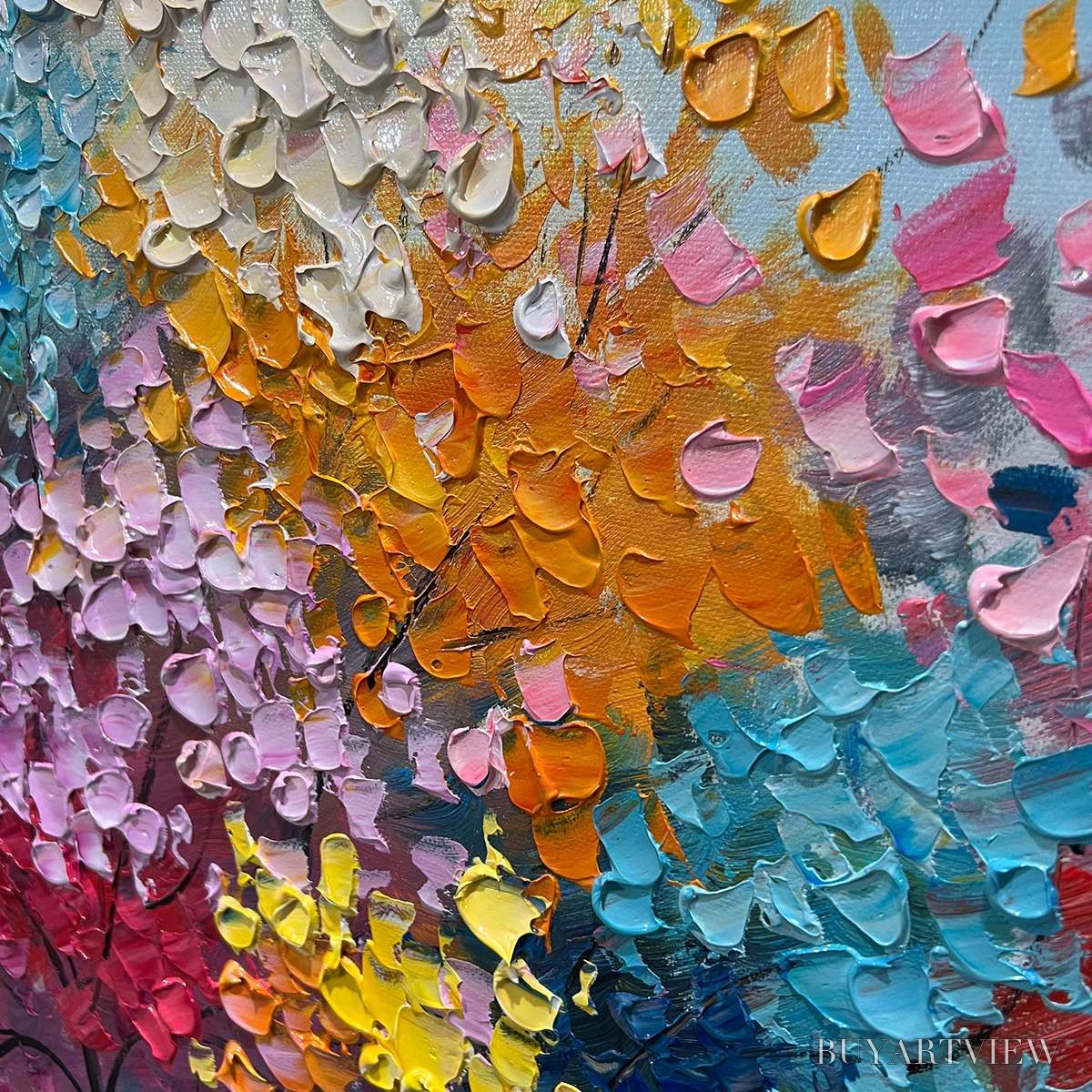 BUYARTVIEW Kaleidoscope Dream – Textured Multicolored Tree Oil Painting - image 3