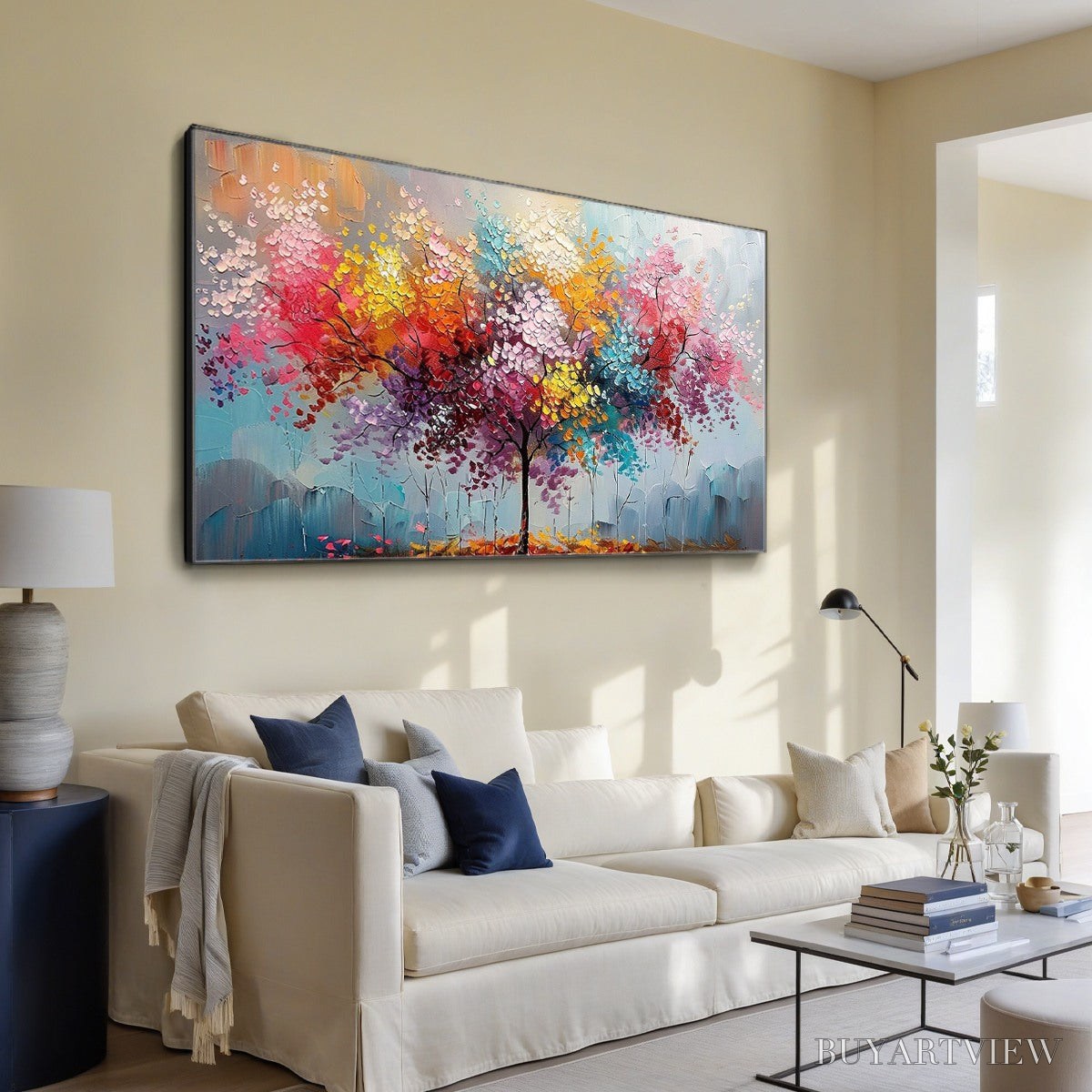 BUYARTVIEW Kaleidoscope Dream – Textured Multicolored Tree Oil Painting - image 4