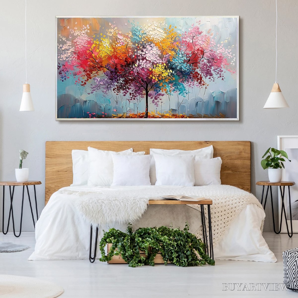 BUYARTVIEW Kaleidoscope Dream – Textured Multicolored Tree Oil Painting - image 6