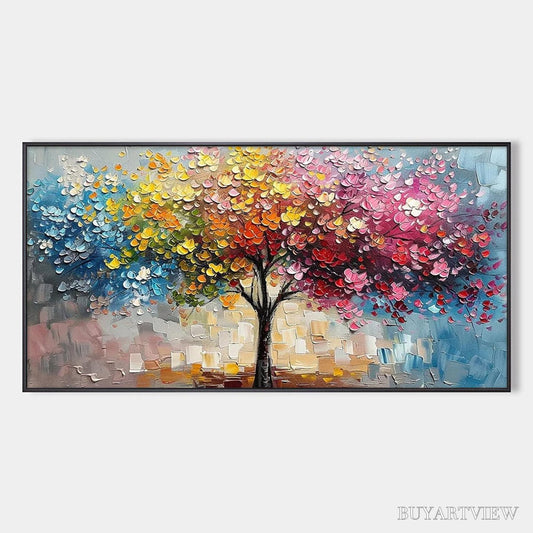 BUYARTVIEW Spectrum of Joy – Textured Impasto Tree Oil Painting - image 1