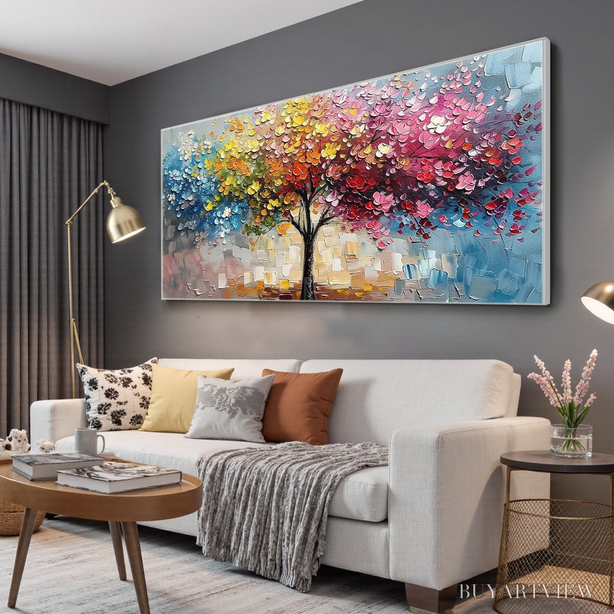 BUYARTVIEW Spectrum of Joy – Textured Impasto Tree Oil Painting - image 4