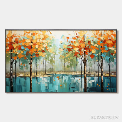 BUYARTVIEW Autumn Reflections – Textured Landscape Oil Painting - image 1