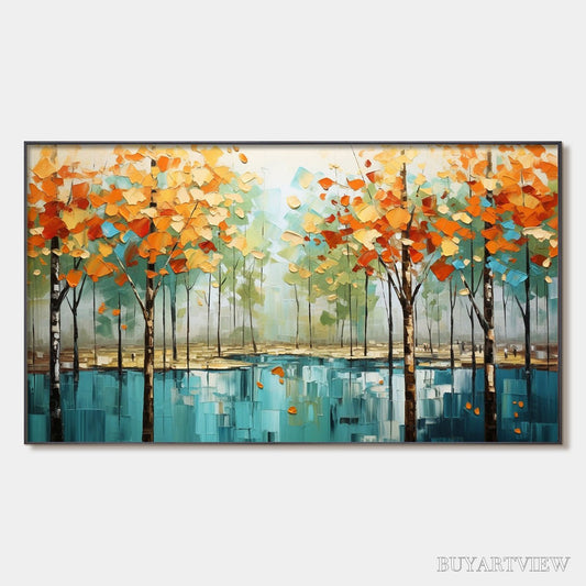BUYARTVIEW Autumn Reflections – Textured Landscape Oil Painting - image 1