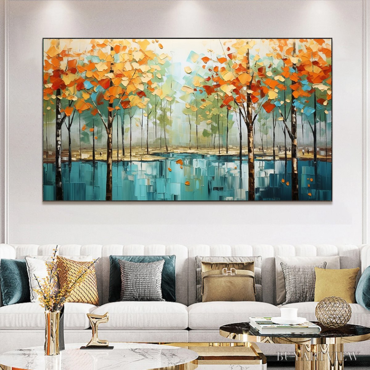 BUYARTVIEW Autumn Reflections – Textured Landscape Oil Painting - image 2