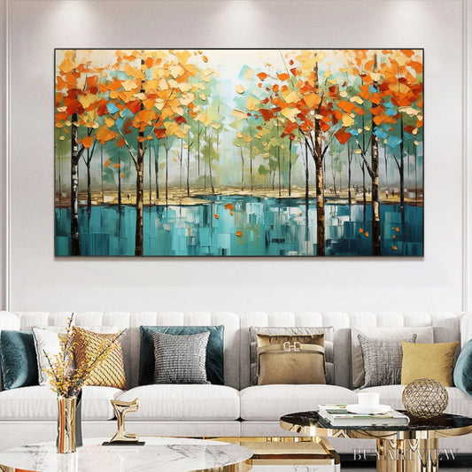 BUYARTVIEW Autumn Reflections – Textured Landscape Oil Painting - image 2
