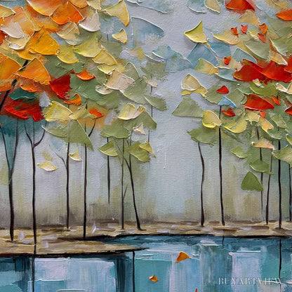 BUYARTVIEW Autumn Reflections – Textured Landscape Oil Painting - image 3