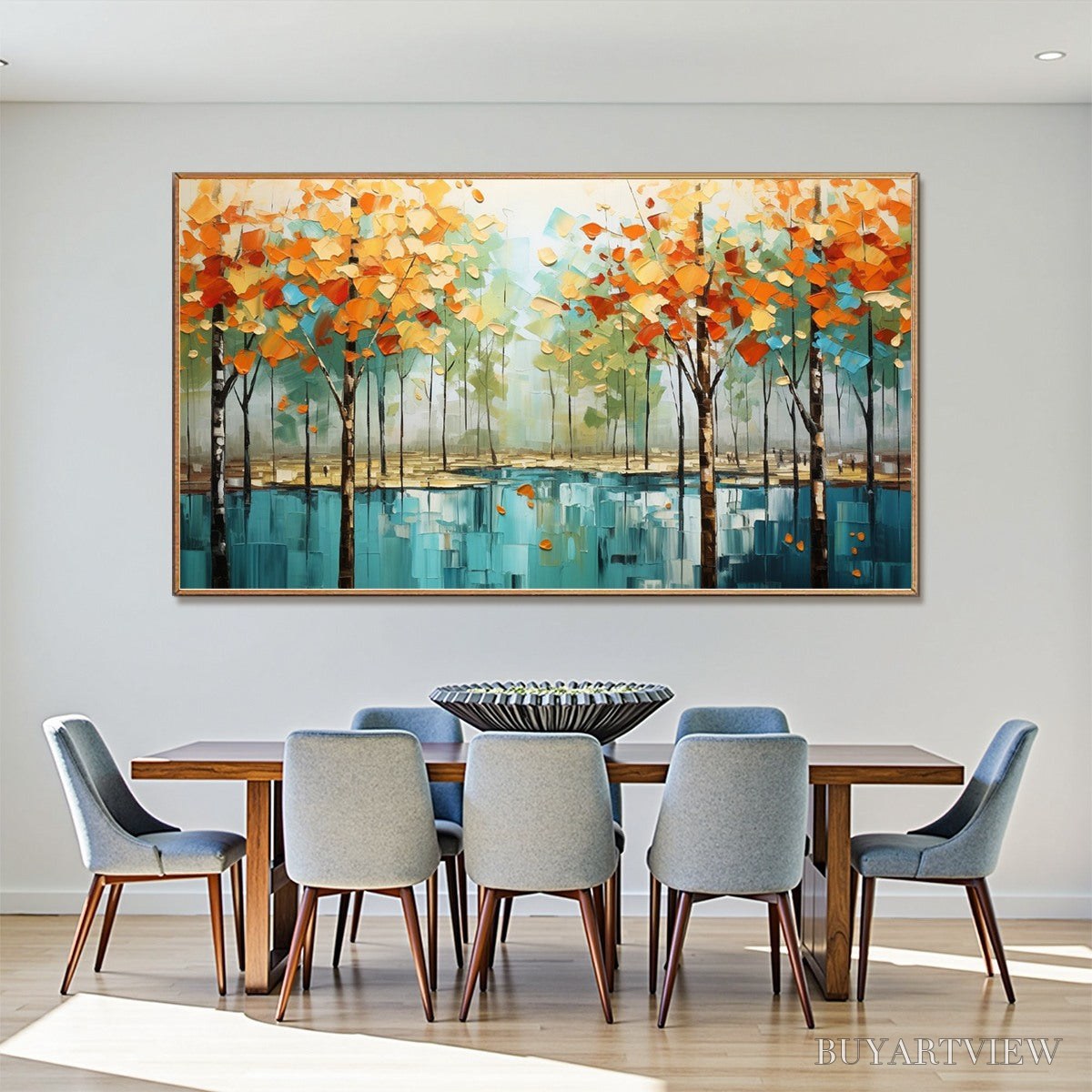 BUYARTVIEW Autumn Reflections – Textured Landscape Oil Painting - image 4