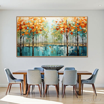 BUYARTVIEW Autumn Reflections – Textured Landscape Oil Painting - image 4