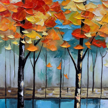 BUYARTVIEW Autumn Reflections – Textured Landscape Oil Painting - image 5