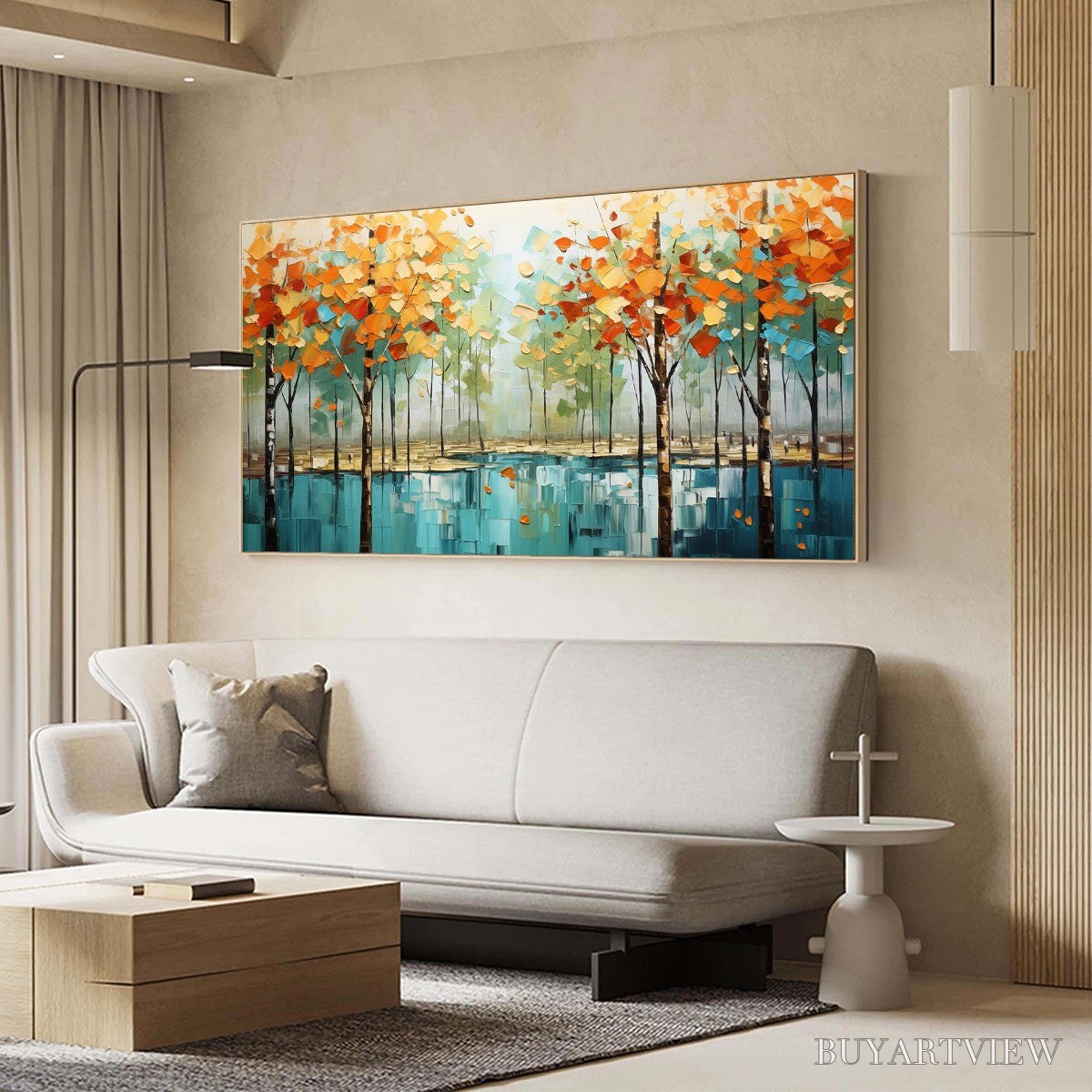 BUYARTVIEW Autumn Reflections – Textured Landscape Oil Painting - image 6
