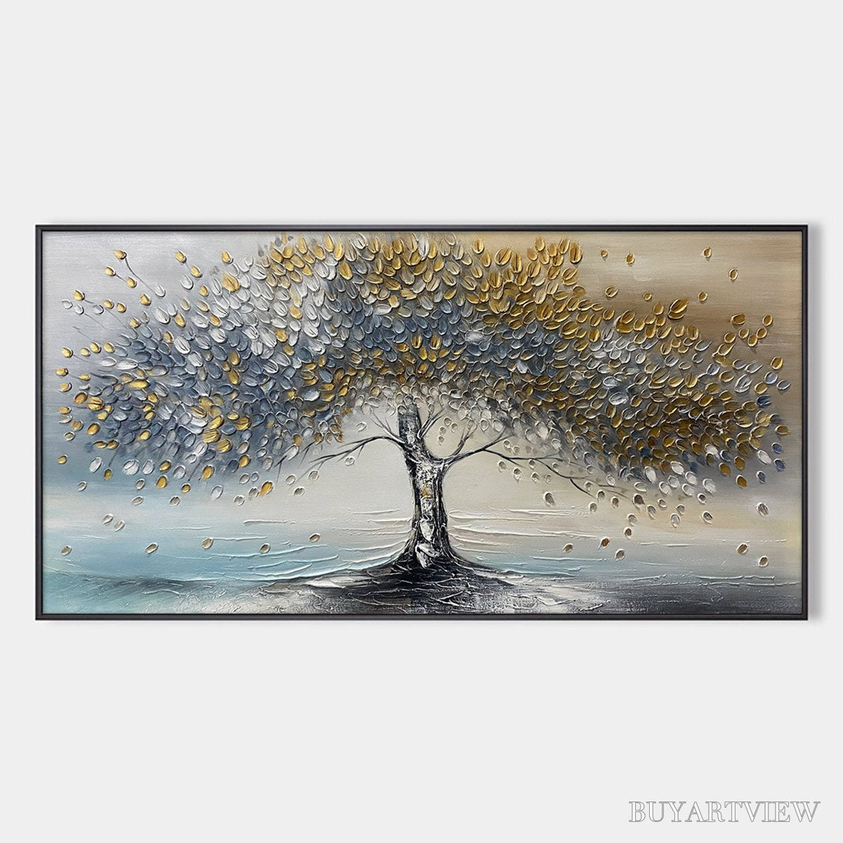 BUYARTVIEW Golden Whispers – Textured Tree Landscape Oil Painting - image 1