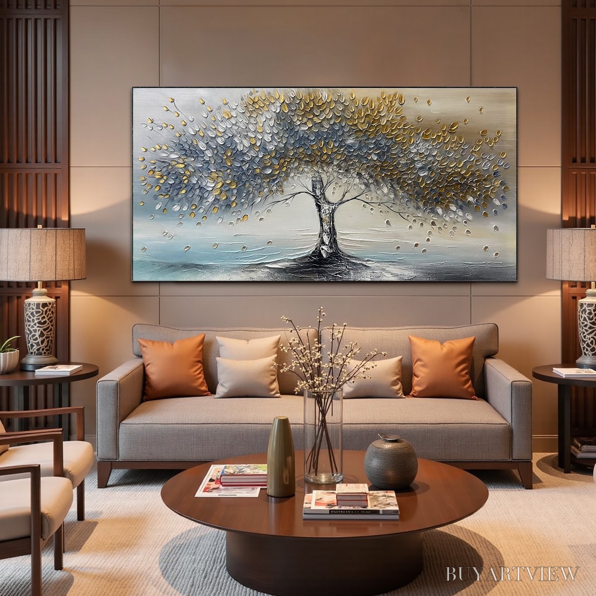 BUYARTVIEW Golden Whispers – Textured Tree Landscape Oil Painting - image 2