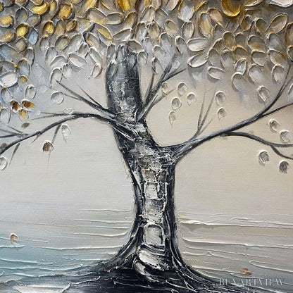 BUYARTVIEW Golden Whispers – Textured Tree Landscape Oil Painting - image 3