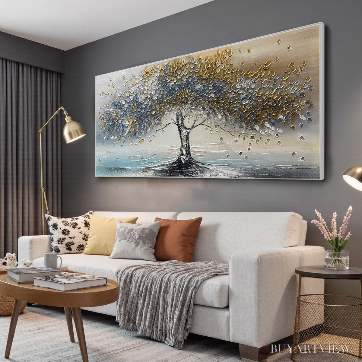 BUYARTVIEW Golden Whispers – Textured Tree Landscape Oil Painting - image 4