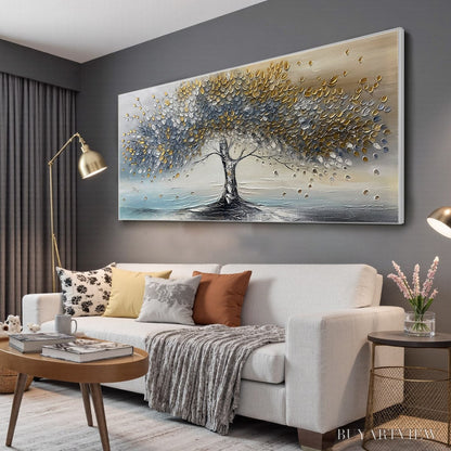 BUYARTVIEW Golden Whispers – Textured Tree Landscape Oil Painting - image 4