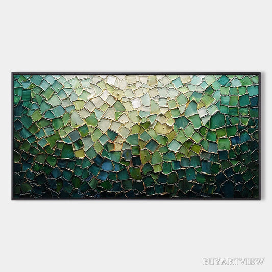 BUYARTVIEW Emerald Mosaic – Textured Abstract Landscape Oil Painting - image 1