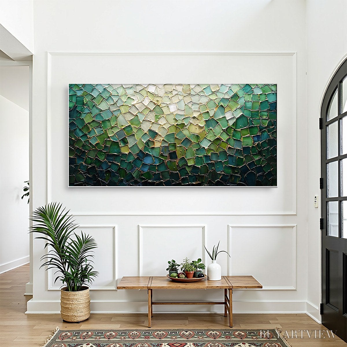 BUYARTVIEW Emerald Mosaic – Textured Abstract Landscape Oil Painting - image 2