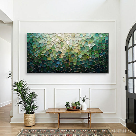 BUYARTVIEW Emerald Mosaic – Textured Abstract Landscape Oil Painting - image 2