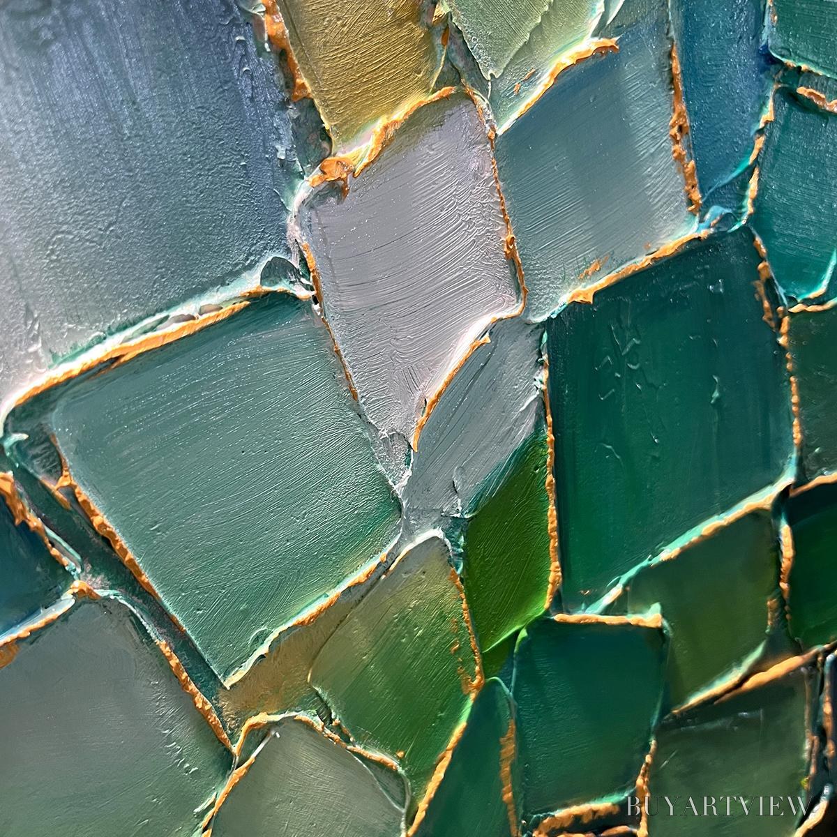 BUYARTVIEW Emerald Mosaic – Textured Abstract Landscape Oil Painting - image 5