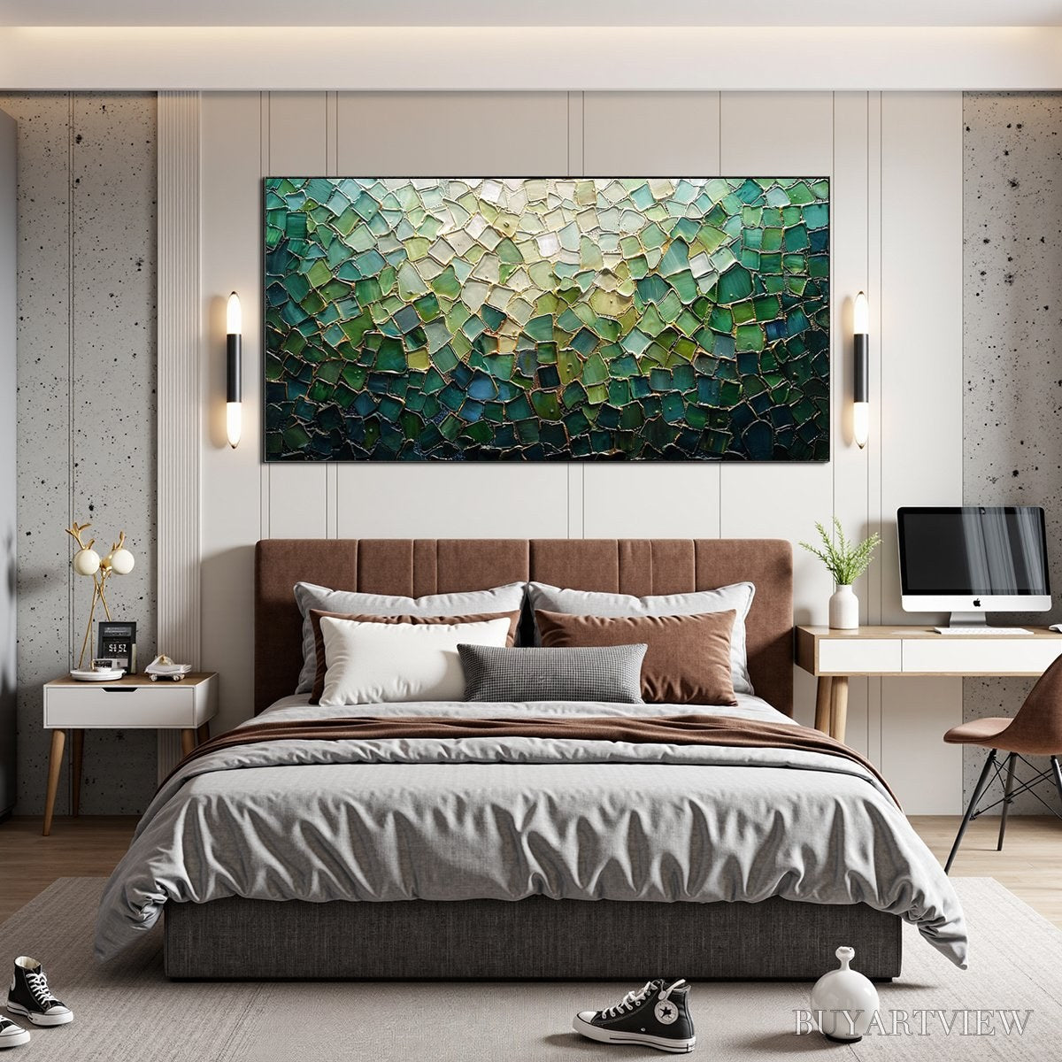 BUYARTVIEW Emerald Mosaic – Textured Abstract Landscape Oil Painting - image 6
