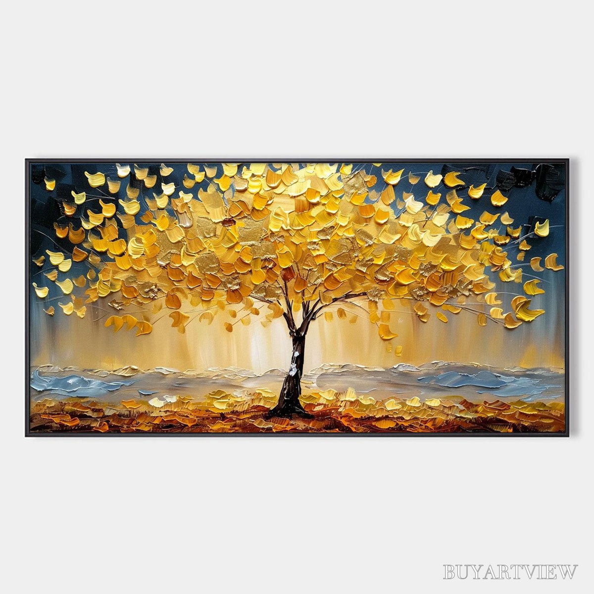 BUYARTVIEW Golden Majesty – Textured Impasto Golden Tree Oil Painting - image 1