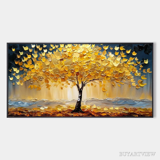 BUYARTVIEW Golden Majesty – Textured Impasto Golden Tree Oil Painting - image 1