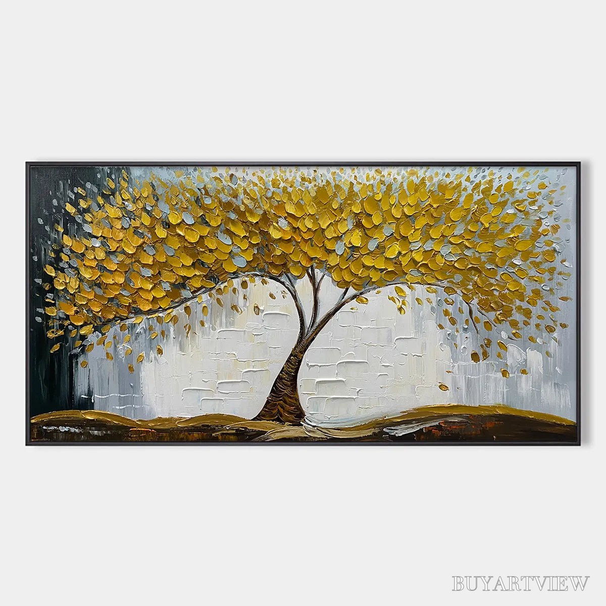 BUYARTVIEW Golden Sanctuary – Textured Golden Tree Oil Painting on Canvas - image 1